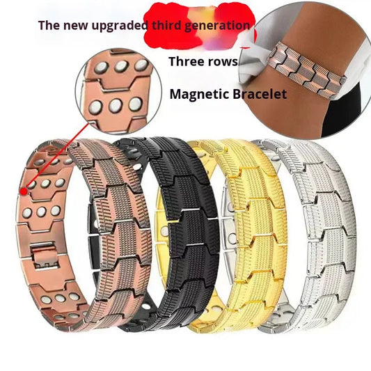 European American Cross-Border Hot Sale Antique Zinc Alloy Electroplated Magnetic Bracelet Retro Fashion Three-Row Full