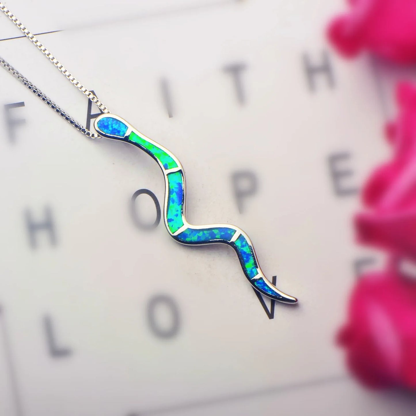TikTok INS Wind Hawaii Beach Explosion Copper Alloy Opal Snake-Shaped Pendant Necklace Vintage Style Women's Wholesale Silver