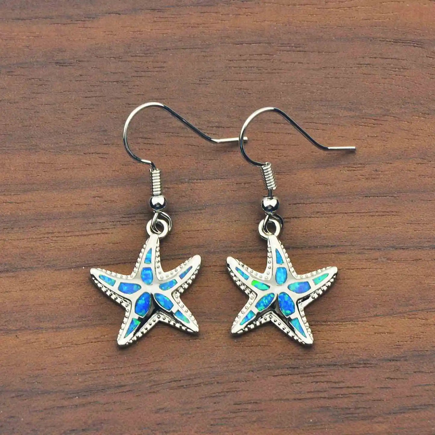 TikTok Viral Colorful Opal Starfish Bohemian Christian Silver Plated Brass Pendant Earrings Trendy Women's Jewelry