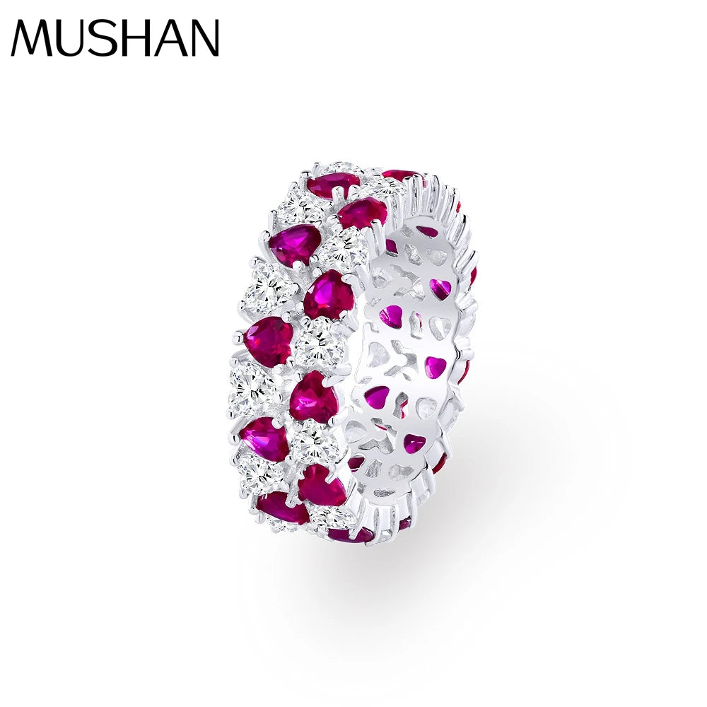 MuShan Jewelry Factory 2026 New Heart Shaped 3*3 Cross Border Versatile Color Blocking Design 925 Silver 0.15 Carat Women Ring