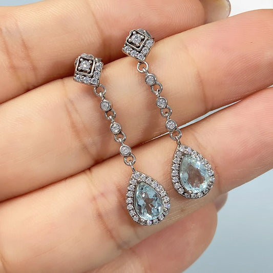 Gioiellieri Natural Aquamarine Earrings S925 Sterling Silver for Women Elegant March Birthstone Jewelry with Real Gemstones Gift for Her