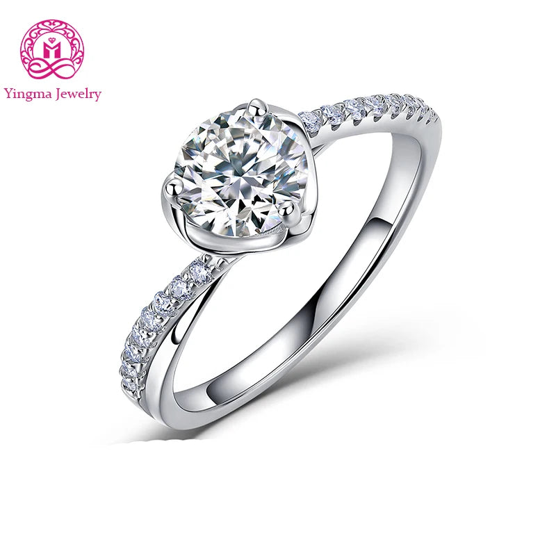 Gemfiori Elegant Lab Grown Diamond Ring 1Carat D VVS1 Half Pavé Band 9K/10K/14K/18K/PT950 Real Gold Women Premium Fine Jewelry