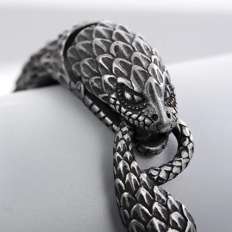 REBEL 220mm Men Punk Oxidized Black/Silver/Gold Stainless Steel Feathers Snake Links Bracelet
