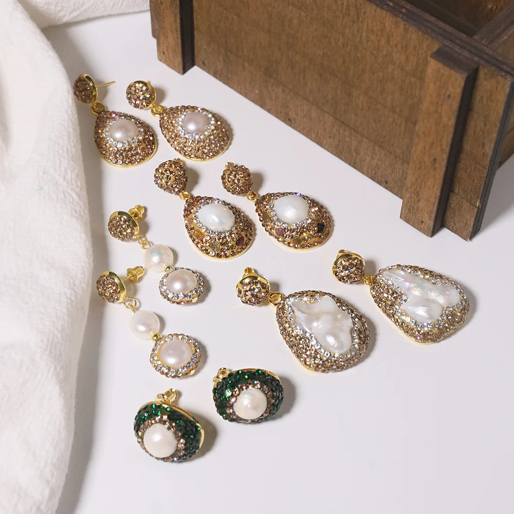GLSEEVO Natural Freshwater Baroque Bordered Earrings Korean Style Women Luxury Jewelry Fashion Ladies and Girls Gift
