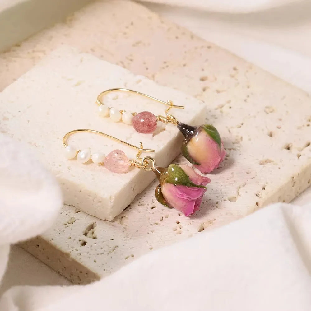 Natural Freshwater Pearl Drop Gel Flower Earrings Korean Style Women Luxury Jewelry Fashion Ladies and Girls Gift GE1521