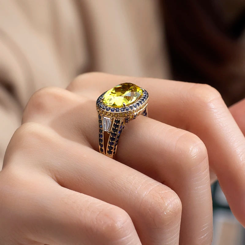 Gemfiori MSR-1511 18K Gold 10x14mm Oval Lab Yellow Sapprie Luxury Engagement Ring Lab Grown Diamond Ring