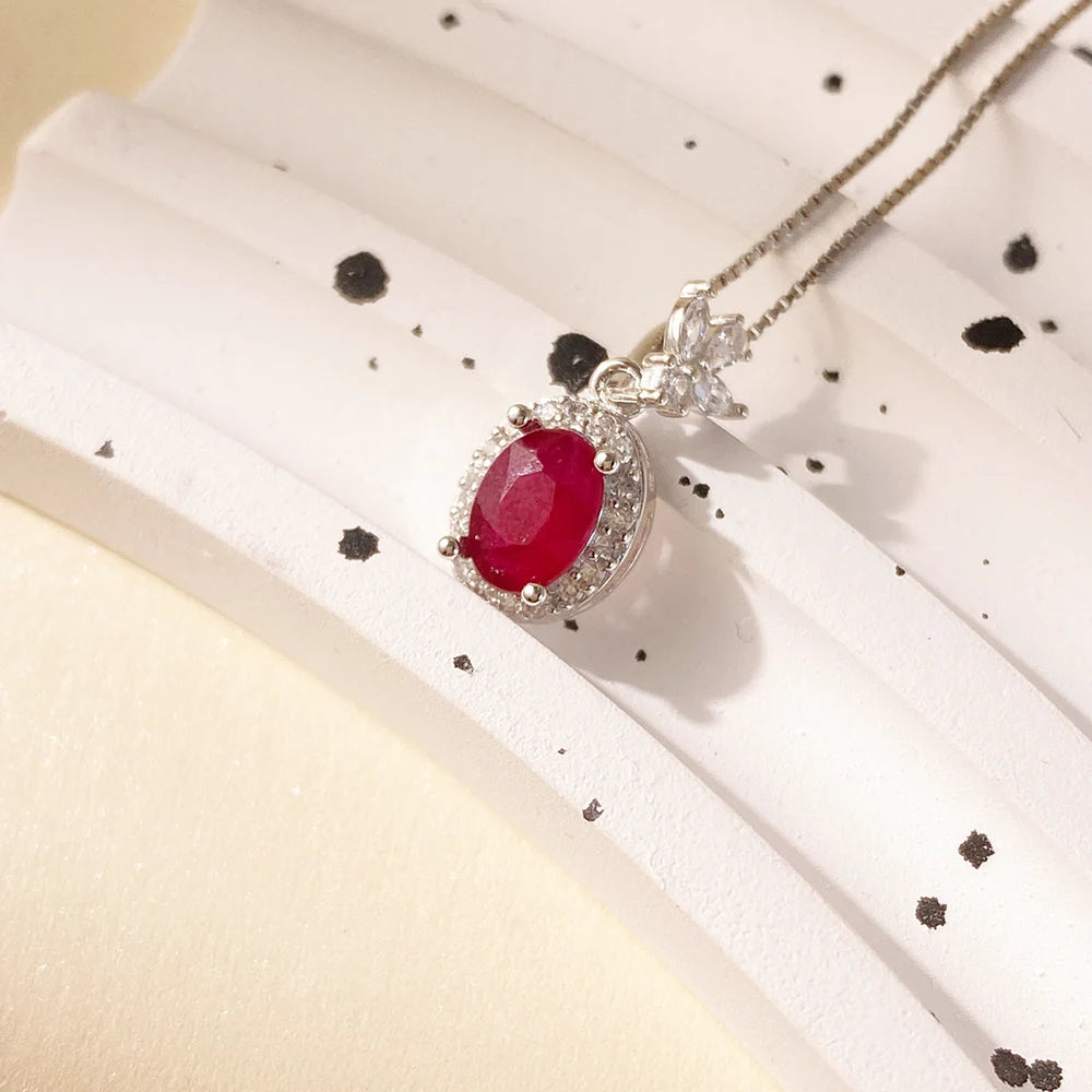 Gioiellieri Natural Red Ruby Pendant with 925 Sterling Silver for Women July Birthstone Healing Crystal Fine Jewelry Elegant Fashion Gift