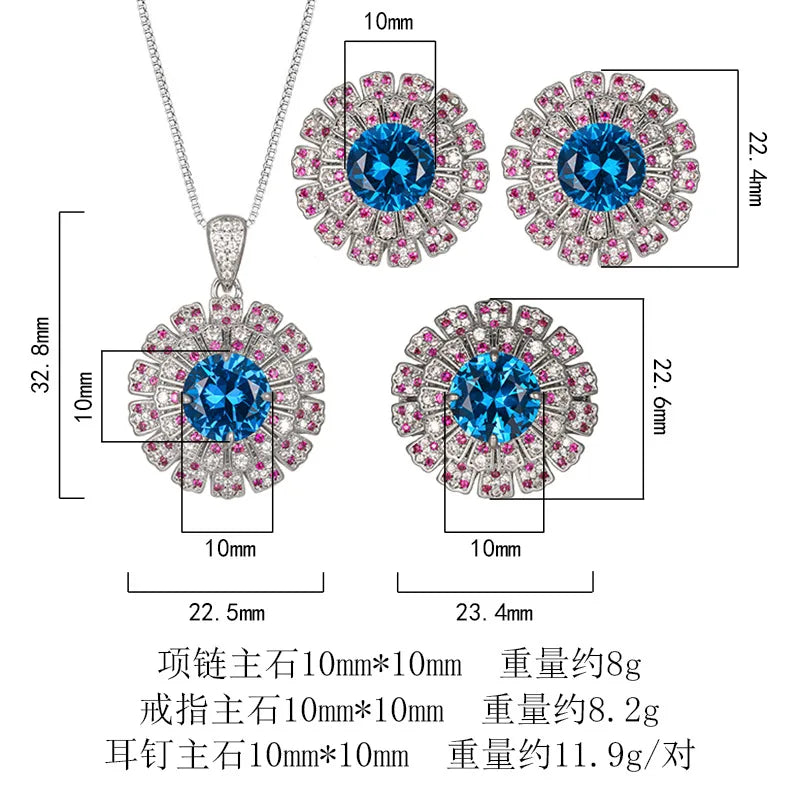 REDheart Fashion Women's 18K Gold Plated Zircon Flower Design Jewelry Set with Necklace and Open Ring