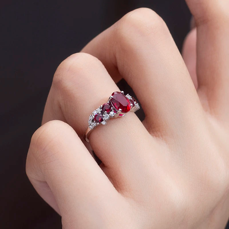 Messi Jewelry MSR-1173 18k Gold  Oval Cut Lab Grown Ruby Gemstone Classic Style Engagement Ring
