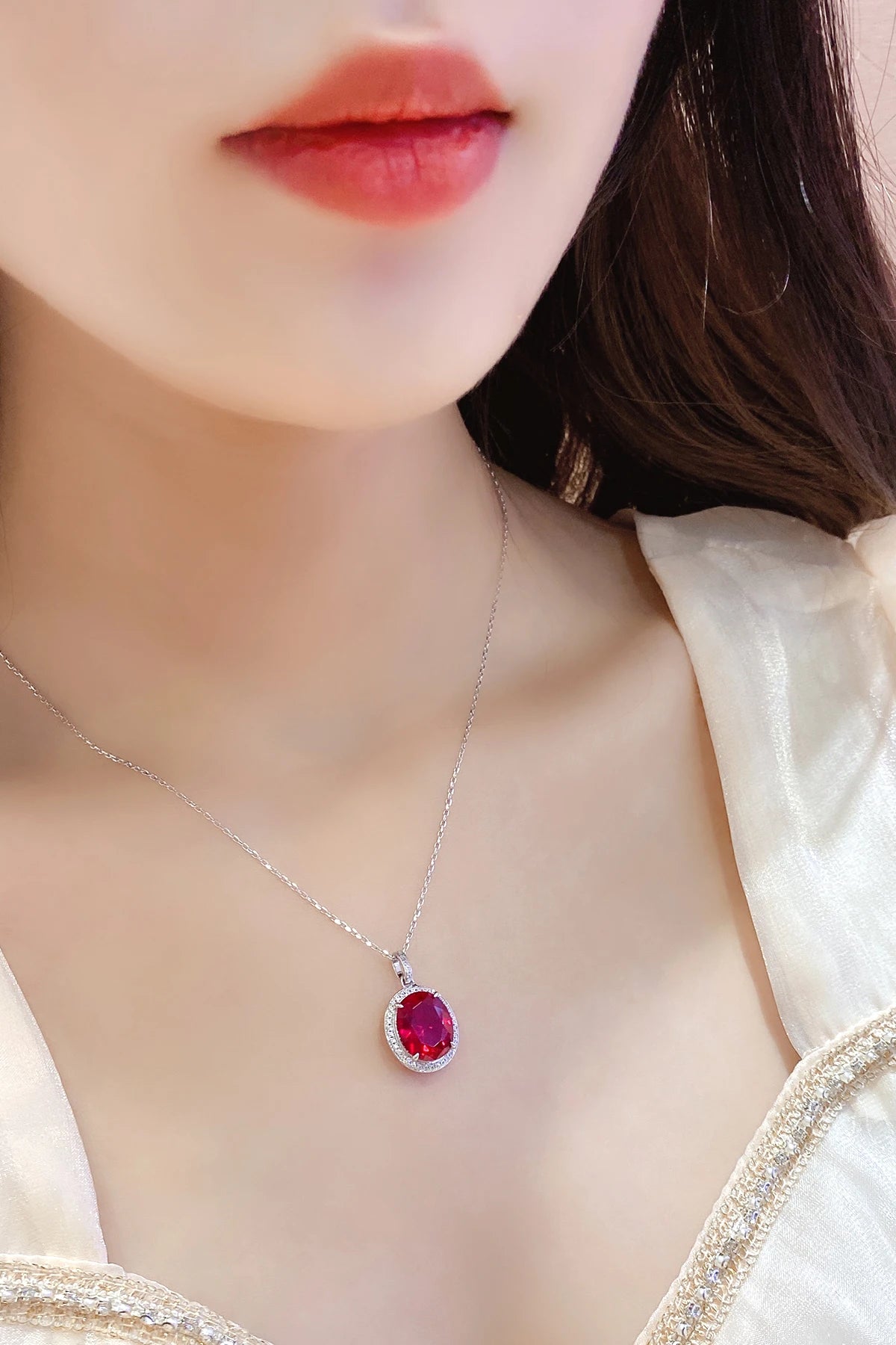 Gemfiori Custom Women Fine Jewelry Simple Lab Grown Ruby Diamond GIA IGI Certified Necklace
