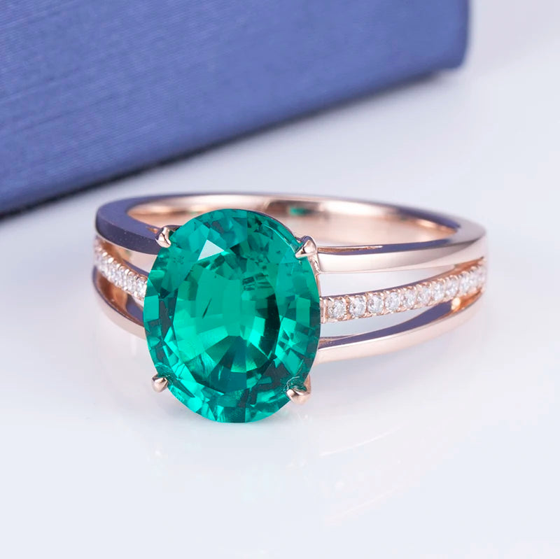 MS-583 18k Gold Custom  Women  Fashion 9*11mm Oval Cut Emerald Ring