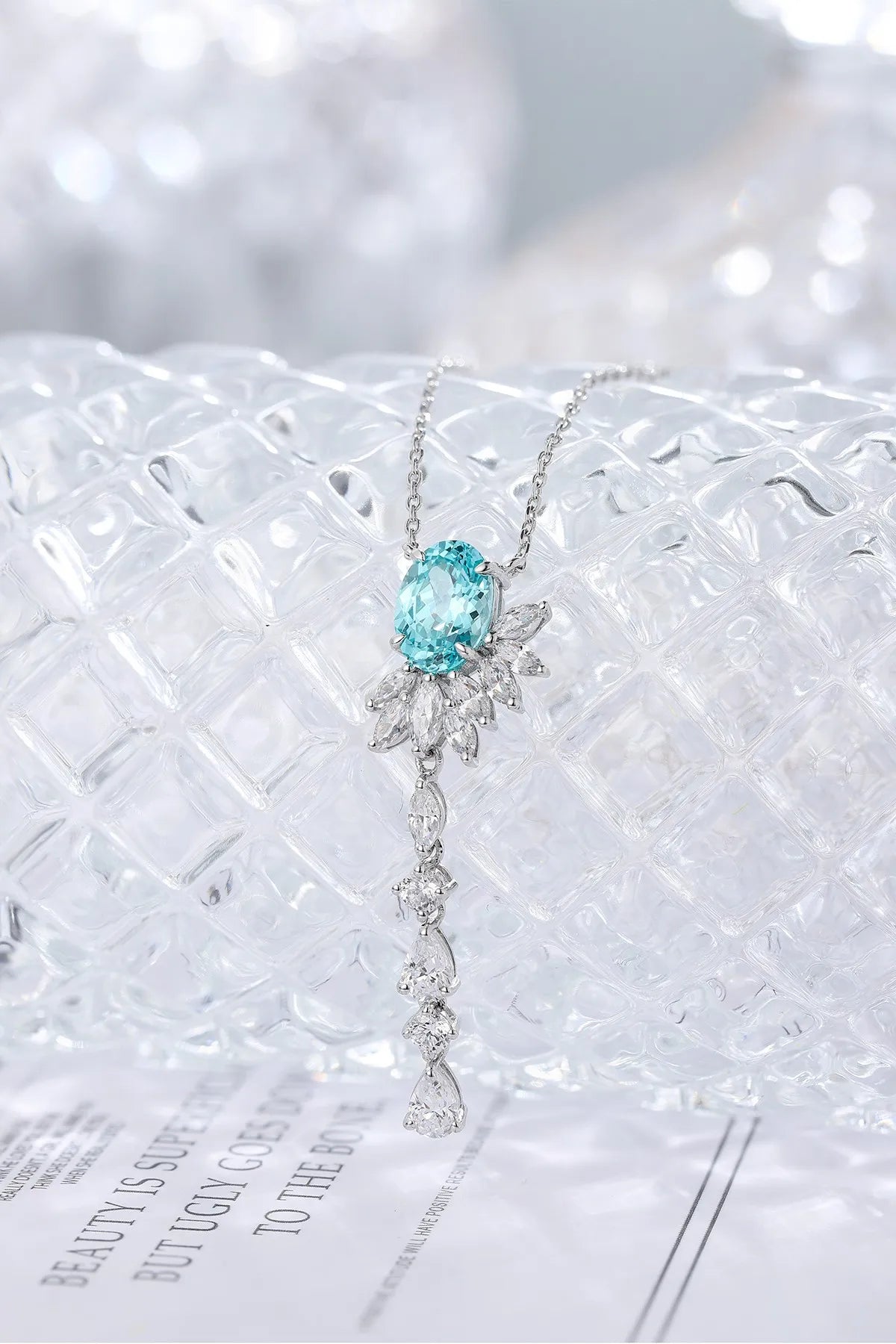 Gemfiori Anster 925 Sterling Silver High-quality Cultivated Paraiba Necklace - Suitable for Parties or As a Gift