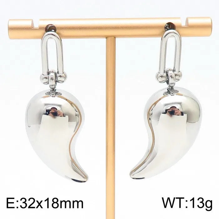 REBEL High-quality Fashion Chubby Water Drop Stainless Steel Hollow Earrings Necklace Charm Temperament Jewelry Set