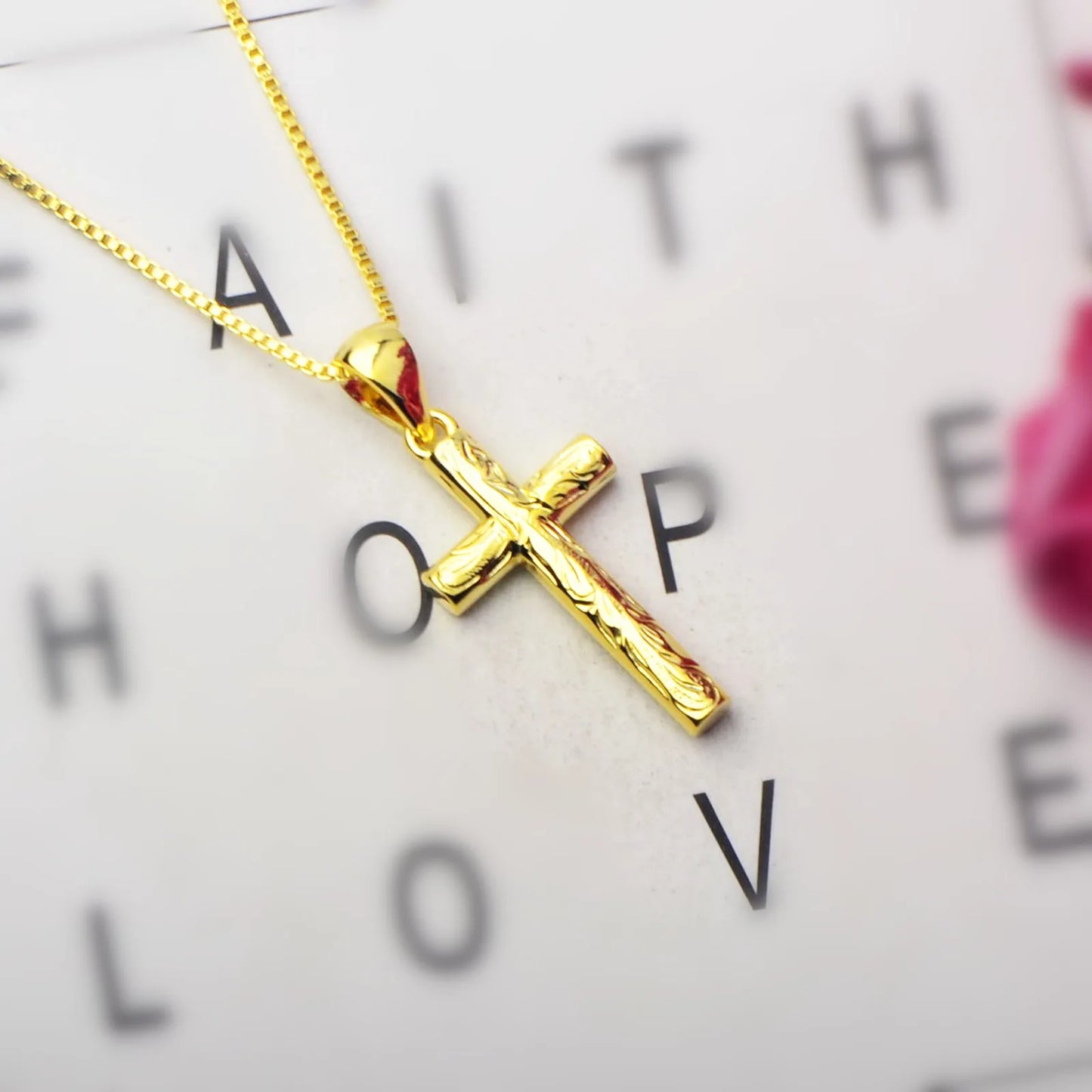Gold Textured Cross Pendant | Christian Fashion Necklace
