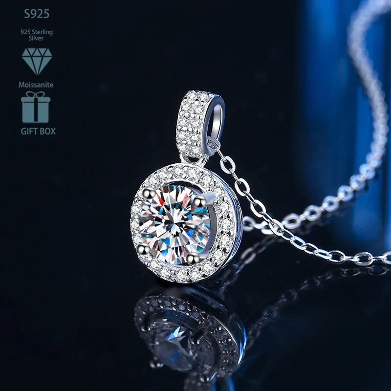 Factory Multi Colorful Moissanite Jewelry Classic 925 Silver Circle Bezel Set Round Cut 1ct VVS GRA Moissanite Pendant Necklace