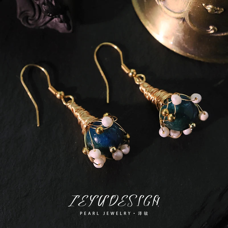 Natural Pearl Bohemian Style Earrings Vintage 18k Electroplated Design Pendant Earrings Banquet Women's Jewelry GE0588