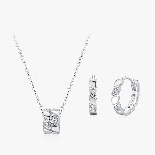 Ailmay 925 Sterling Silver Geometric Design Circle Pendant Necklace Hoop Earrings Set For Women's Holiday Or Anniversary Gift