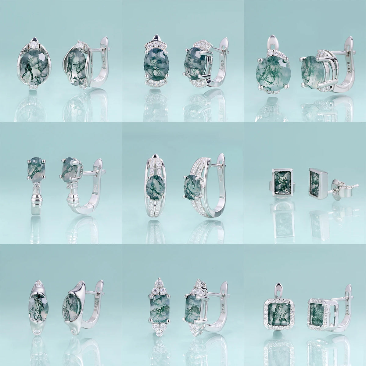 ArtistA Abiding Designer Rhodium Plating 925 Silver Earrings Studs Natural Green Moss Agate English Hook Earrings Best Gifts