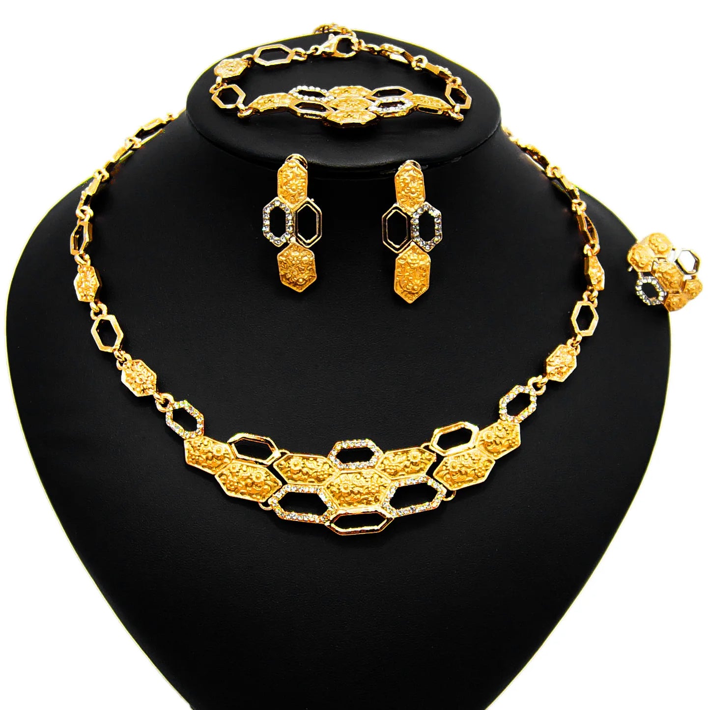 Zhuerrui Big Teddy Bear I Love You Xoxo Jewelry Set Hug and Kiss Jewellery Set Wedding 18K Gold Plated Women's Jewelry Set