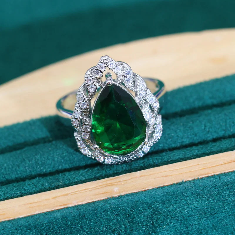 XOTICA Classics Green Zircon 925 Silver Jewelry Sets for Women Wedding Bracelet Earrings Necklace Pendant Ring Dating Gifts