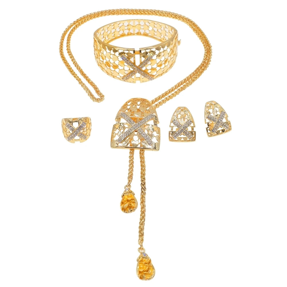 Zhuerrui Rose Italy Gold Jewelry Sets Dubai Necklace Bracelet Earrings Ring Jewelry Set Luxury Wedding Necklace Jewellery
