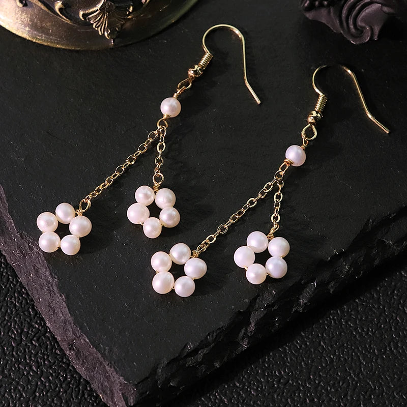 White Natural Pearl Chain Earrings Handmade Design Earrings Gift for Banquet Wedding Women's Jewelry GE1814