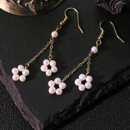 White Natural Pearl Chain Earrings Handmade Design Earrings Gift for Banquet Wedding Women's Jewelry GE1814