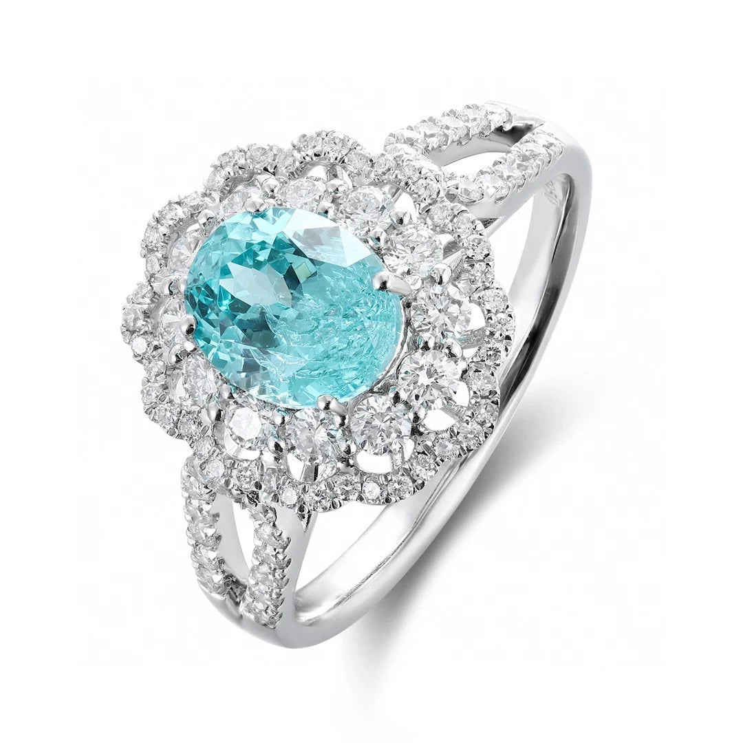 Gemfiori High Quality 925 Silver Rhodium Plated Romantic Bridal Jewelry Set with Lab Grown Paraiba Rings for Women Engagement Gift