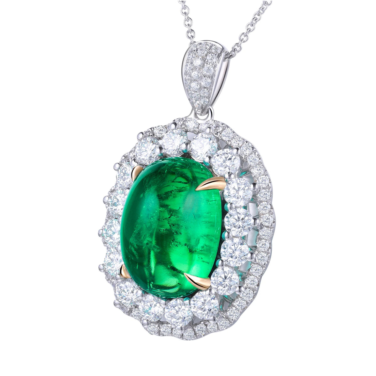 Gemfiori Cabochon oval 14*10mm 7ct Hydro Emerald 18k gold pendant Necklace Shenzhen custom jewelry manufacturer Wuzhou Gemfiori