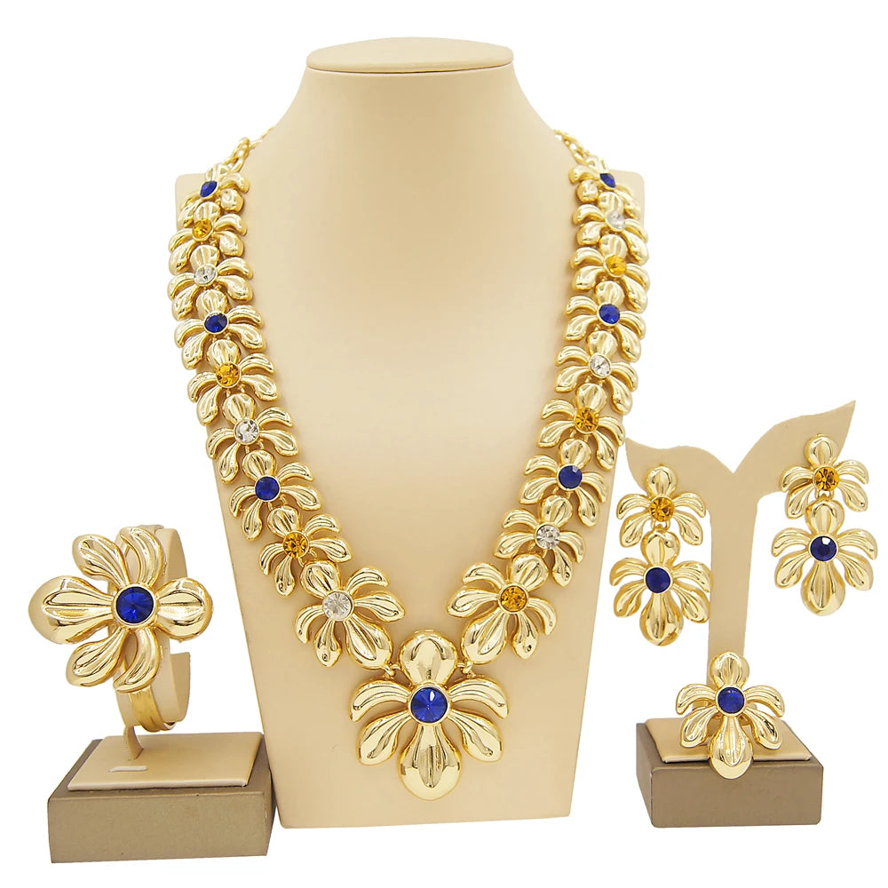 Zhuerrui Women's Necklace Jewelry Set Pendant Bangle Earrings Ring Chain Jewelry Set Italian Bridal Jewelry Set H00487