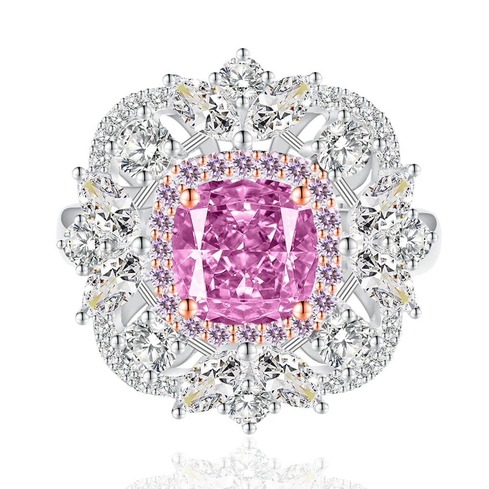 MuShan Jewelry Factory 4.5ct Ice Flower Cut Fat Square 8 * 8 High Carbon Diamond Ring for Women's Pure Silver Luxury Set Jewelry