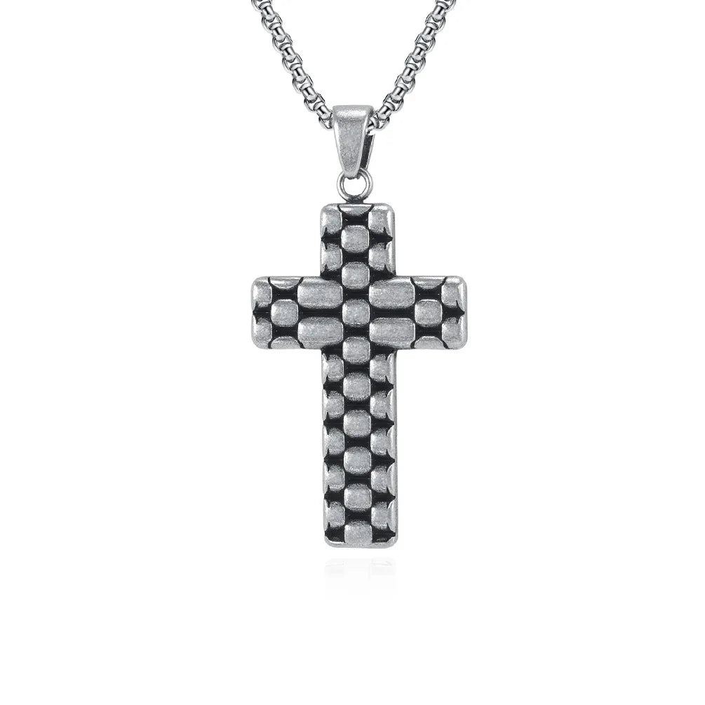 Vintage Sweater Pattern Cross Religious Anti Tarnish WaterProof Stainless Steel Fashion Jewelry Pendant Necklaces Men Wholesale