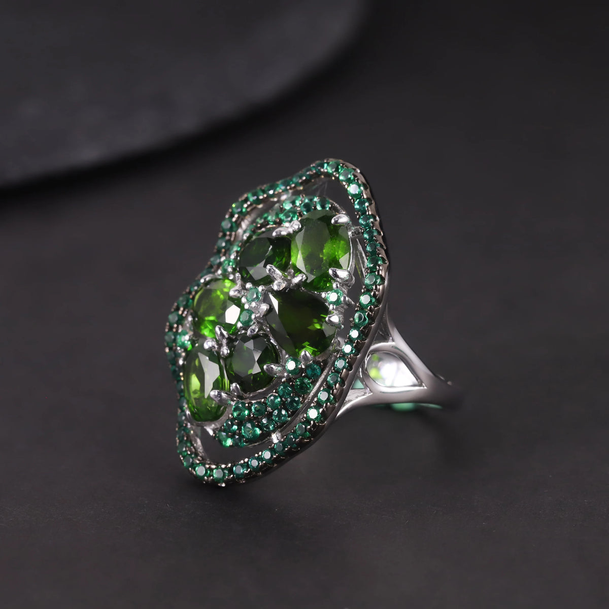 S&S Chrome Diopside & Emerald Green Nano Fine Jewellery Set | 925 Silver Rhodium Plated | Oval Cut | S&S Collection