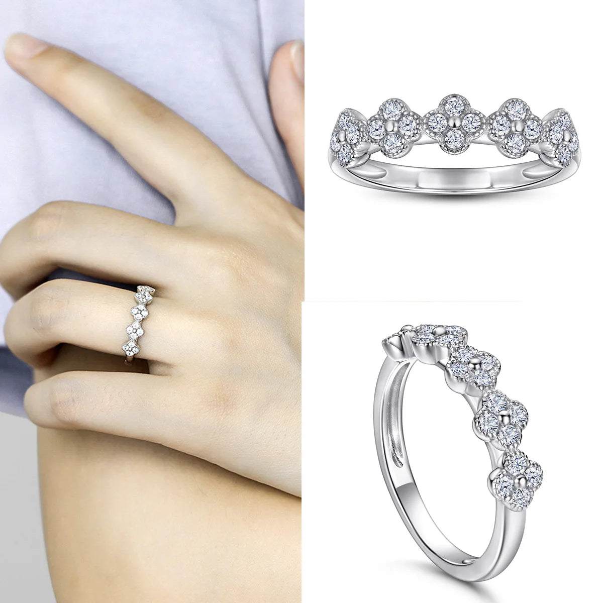 ArtistA Fine Jewelry Set 925 Silver Zircon Necklace Wedding Ring Flower Earring Rhodium Plated Classic Party Valentine Gift Women's