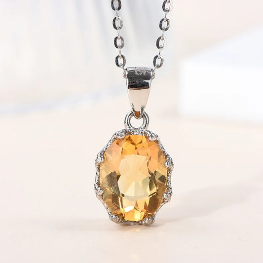 Gioiellieri High Quality Sterling 925 Silver Rhodium Plated Glamour Crystal Claw Setting Inlaid Natural Citrine Simple Design Women's CMA