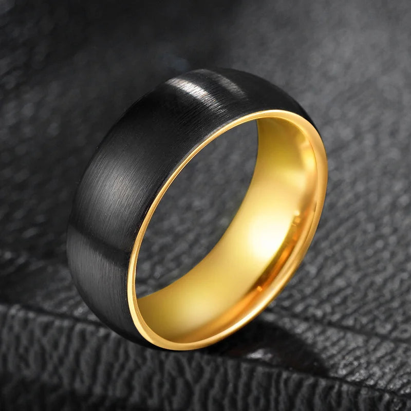 REBEL Black & Gold-Plated Domed Tungsten Carbide Ring