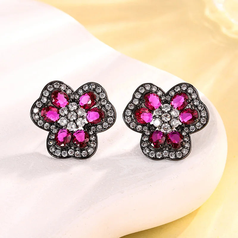 Gemfiori Vintage Camellia Necklace with Micro Inlaid Zirconia Pendant Light Luxury Fashion Ring Set