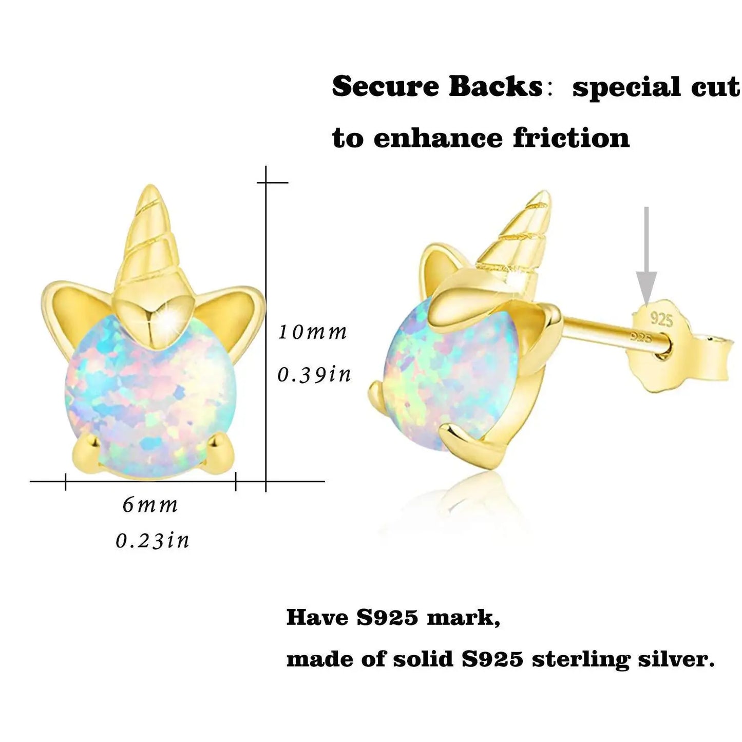 Western Minimalist Style S925 Silver Aobao Opal Unicorn Earrings Platinum-Plated Sterling Silver Viral Studs