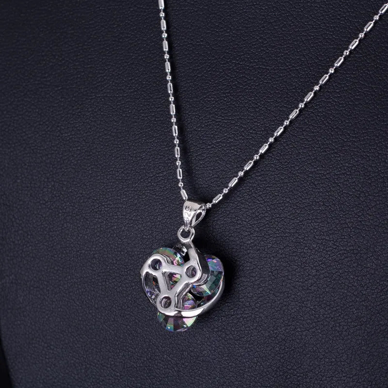 S&S Multi-Colour Fire Topaz CZ Pendant Necklace & Stud Earrings Set – White Gold Plated – Collection