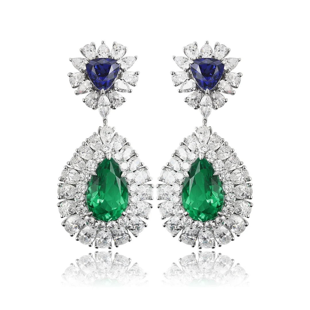 Gemfiori Zhanhao Jewelry Sterling 925 Silver Drop Earrings Rhodium Plated Pear Cut Lab Grown Paraiba Earrings for Women