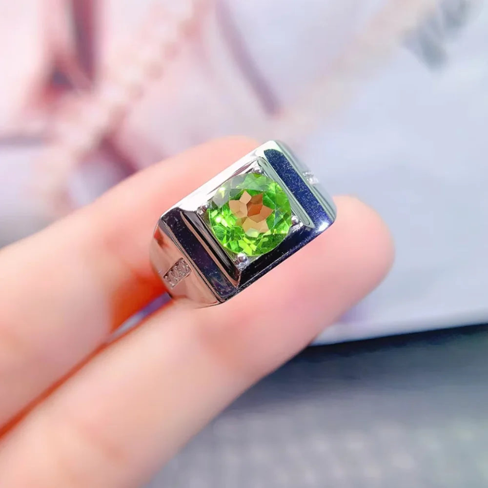 Men's Natural Peridot Ring in 925 Sterling Silver Big Green Stone Statement Band for Gents with Clarity Wholesale