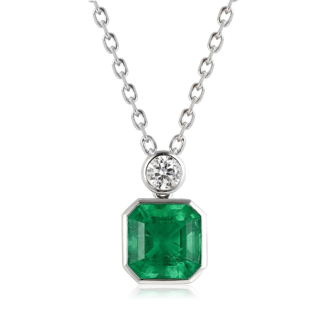 Gemfiori PT950 Exquisite Jewelry Asscher Shaped Gemstone Pendant Necklace Laboratory-grown Emeralds Material Can Be Customized
