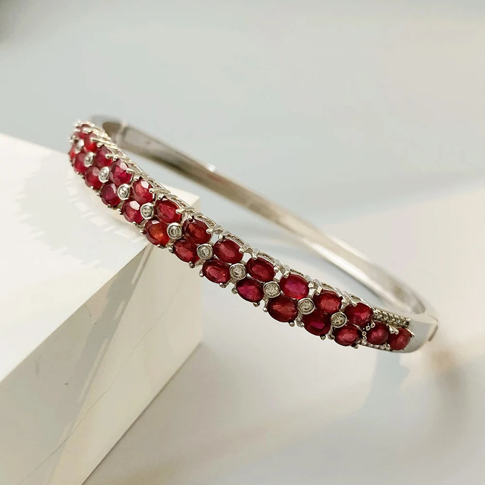 Gioiellieri Ruby Bracelet with Natural Red Gemstone for Women S925 Sterling Silver Fine Jewelry Adjustable Chain Bangle Anniversary Present