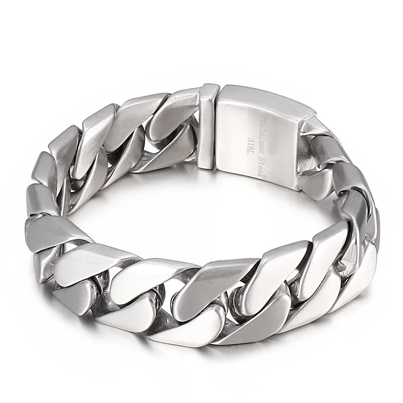 VIKING Polished & Matte Cuban Link Bracelet – 17mm Silver Stainless Steel