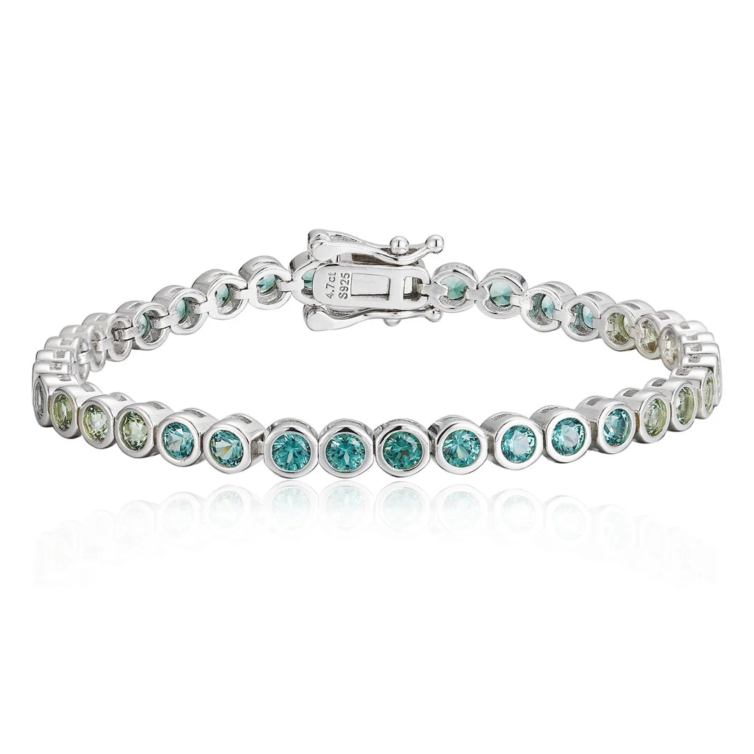 Gemfiori Rainbow Sapphires 3mm Round Tennis Bracelet 925 Sterling Silver Unisex Fashion Jewelry Lab Grown Sapphires Wedding Party