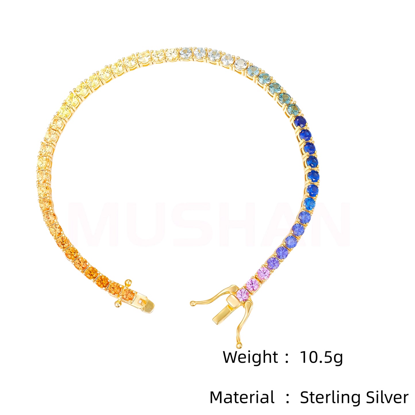 MUSHAN Jewelry Factory Lab Grown Gemstones Rainbow Colorful Tennis Chain Bracelet 925 Sterling Silver Hip Hop Jewelry Bracelets