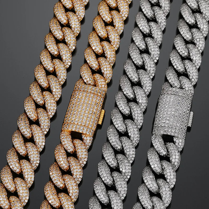 Elegant Men's 18K Gold-Plated Stainless Steel Cuban Chain Necklace-In-Stock Zircon Jewelry for the Chic