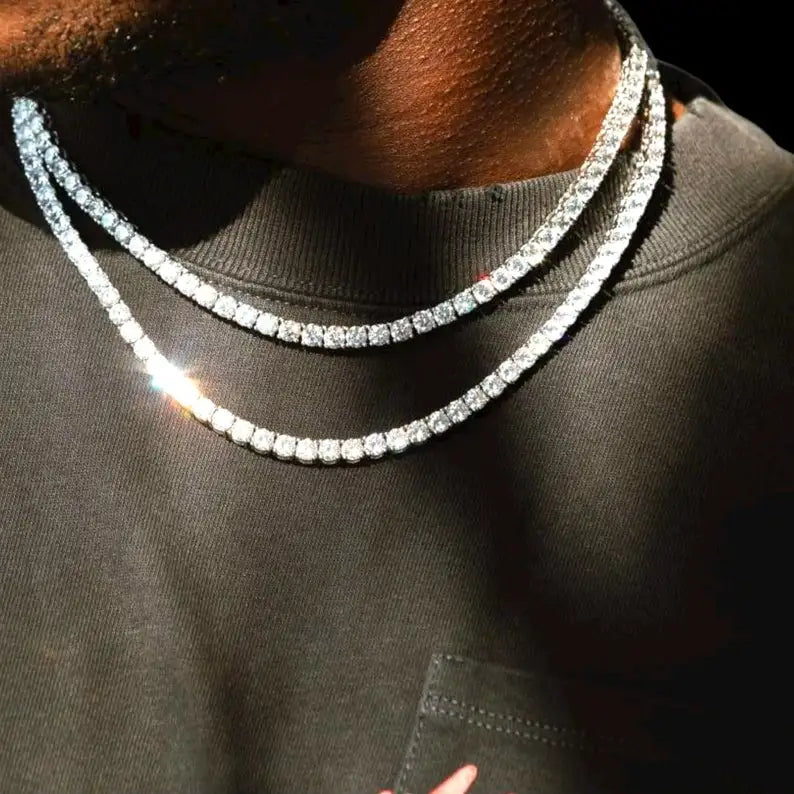 REBEL 3mm 4mm 5mm Moissanite Tennis Chain Iced Out Necklace Silver VVS Diamond Men Women Fine Jewelry Bracelet