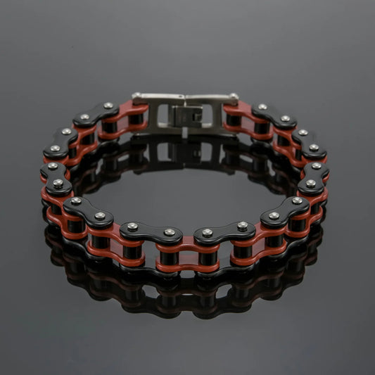 REBEL Hiphop Biker Chain Bracelet Jewelry Sturdy Two Tone Polished Hand Bracelet for Teen Boys Stainless Steel Men Bracelets