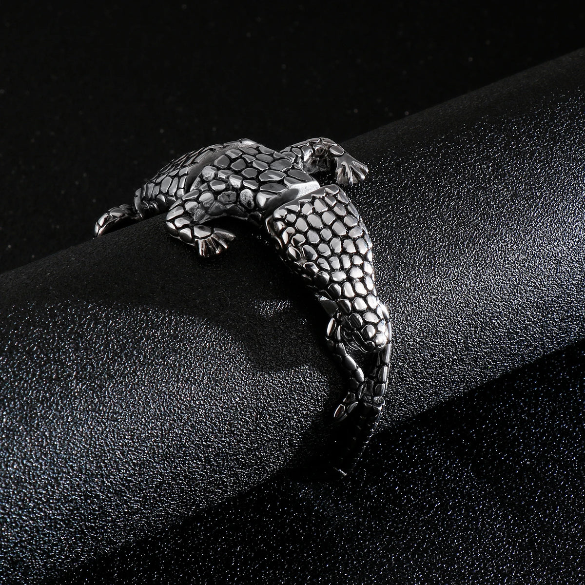 VIKING Mens Punk Crocodile Links Bracelet – Silver Stainless Steel